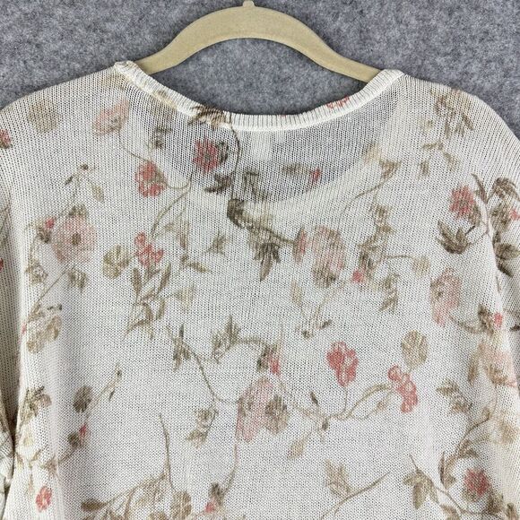 J Jill Top Womens Large Floral Knit Linen Blend Coastal Breezy Beach Cottage - Picture 6 of 13